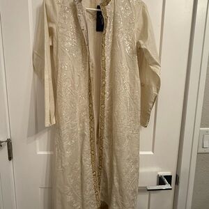 Elegant Cream Embroidered Women Salwar with Gold Trim